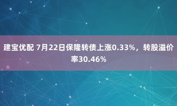 建宝优配 7月22日保隆转债上涨0.33%，转股溢价率30.46%